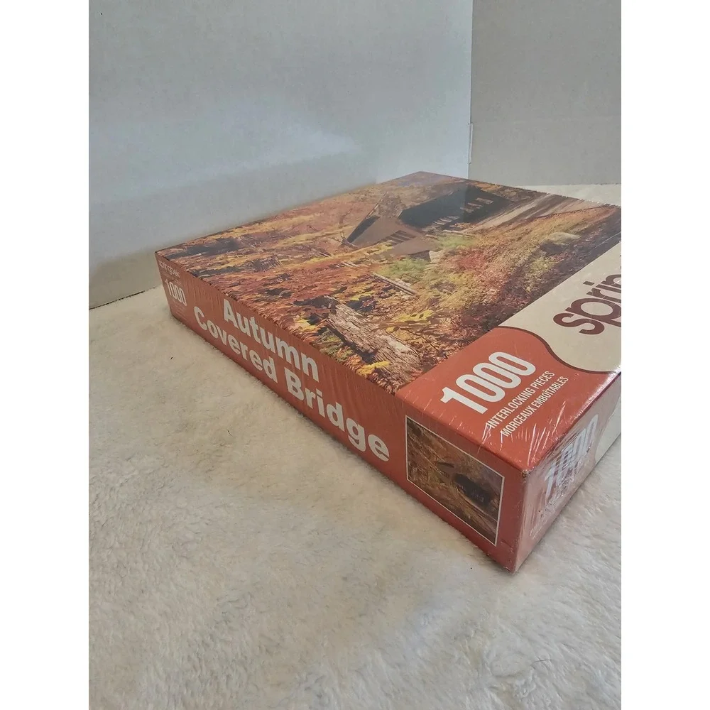 Springbok 1000 PC Jigsaw Puzzle Autumn Covered Bridge New‎ Sealed